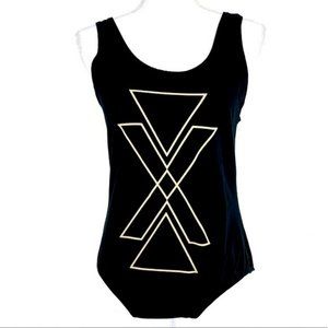 NOISE + SILENCE / Black Geometric Bodysuit / Large
